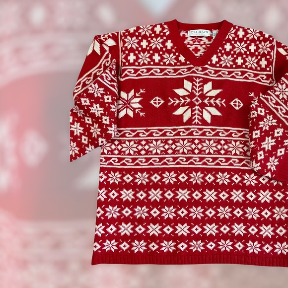 Chaus 80's Snowflake Christmas Sweater v-neck Size Small ~ Holiday Surprise! - Picture 5 of 8